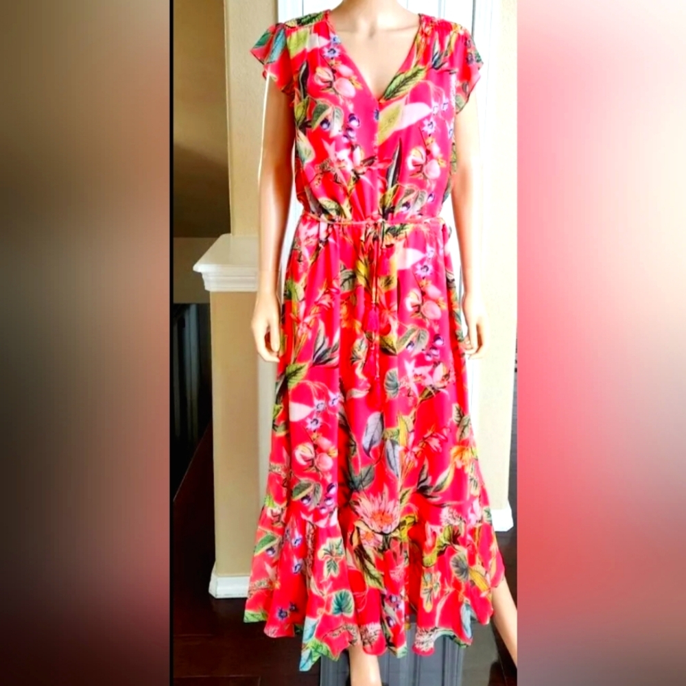 Chico's Chiffon Floral Print Maxi Dress size 2